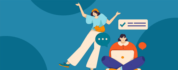 Virtual characters social communication concept business flat vector hand drawn illustration
