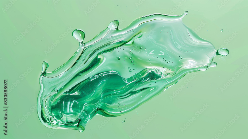 Poster close-up of an abstract green gel texture with bubbles, showcasing a fluid and dynamic design on a g