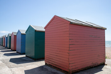 The beautiful beach huts at Bulverhythe Beach in Hastings