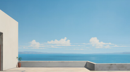 digital vintage style blue sky and ocean graphics poster background