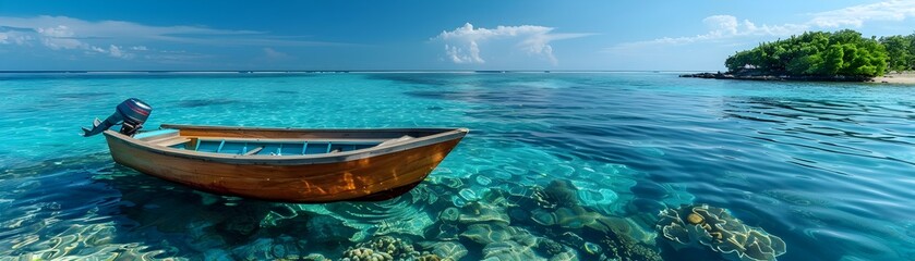 Snorkeling Adventure in Pristine Tropical Waters with Anchored Boat near Vibrant Coral Reef