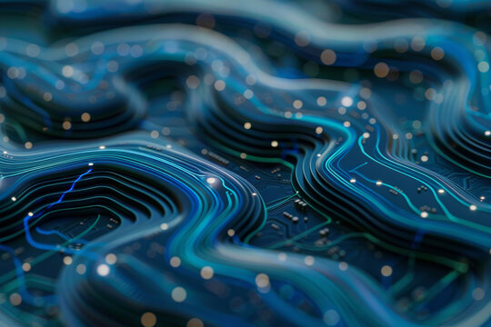 A blue and green computer chip with a lot of dots