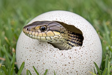 baby snake in egg. Small young snakes Snake nest. Reproduction of snakes in nature