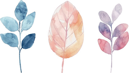 Set of watercolor leaves, pastel colors, clipart for design