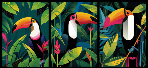 Set of colorful toucan bird illustration 