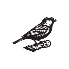 Obraz premium Minimalist Sparrow Vector: Black Vector Silhouette of a Sparrow- Illustration of Sparrow..
