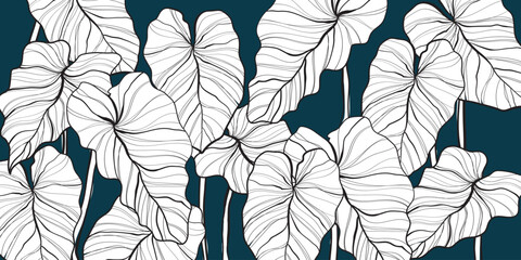 Nature leaves line art background patern vector. Floral pattern,  leaf Philodendron plant with monstera plant line arts, Vector illustration. © Nartco