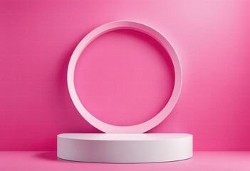 Abstract scene background. Cylinder podium on pink background. Product presentation, mock up, show cosmetic product, Podium, stage pedestal or platform