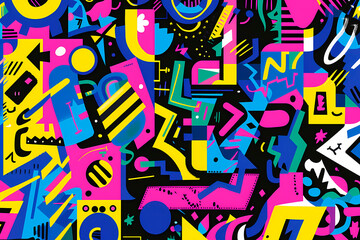 An elaborate piece of abstract graffiti with neon colors and dynamic shapes, perfect for modern and urban designs