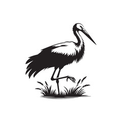 Minimalist Stork Bird Vector: Black Vector Silhouette of a Stork- Illustration of Stork Bird - Bird Vector Silhouette.