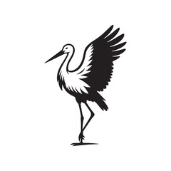 Minimalist Stork Bird Vector: Black Vector Silhouette of a Stork- Illustration of Stork Bird - Bird Vector Silhouette.