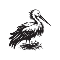 Minimalist Stork Bird Vector: Black Vector Silhouette of a Stork- Illustration of Stork Bird - Bird Vector Silhouette.