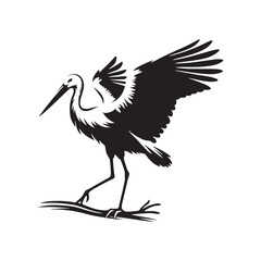 Minimalist Stork Bird Vector: Black Vector Silhouette of a Stork- Illustration of Stork Bird - Bird Vector Silhouette.