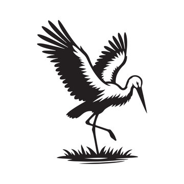 recommend clip art: Minimalist Stork Bird Vector: Black Vector Silhouette of a Stork- Illustration of Stork Bird - Bird Vector Silhouette.