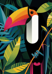 Toucan in the jungle illustration 