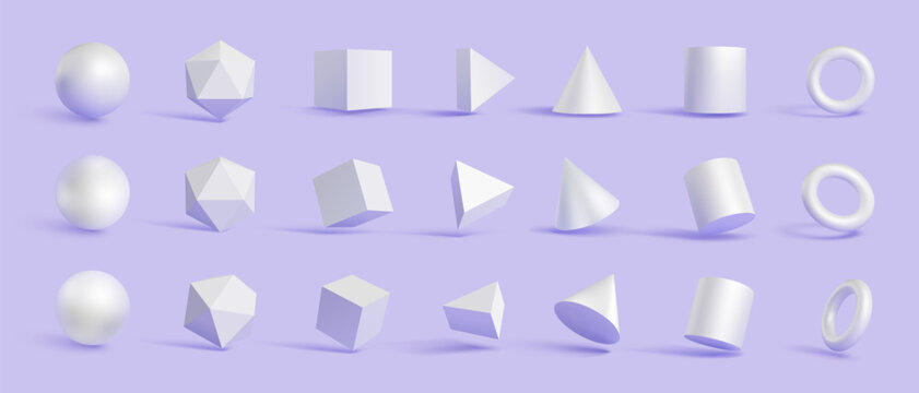 white basic geometric shapes in three different angle view