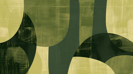Mid-century olive green shapes with texture, ideal for eco-product advertising,