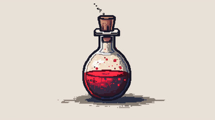 Naklejka premium A pixel art health potion in a glass bottle with a red liquid and a cork stopper. , assets, pixel art