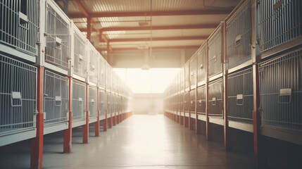 Empty cage in animal shelter background, photo shot, natural light day
