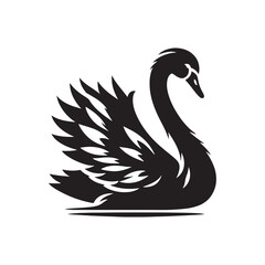 Fototapeta premium Swan Vector: Black Vector Silhouette of a Swan- Swan Illustration.