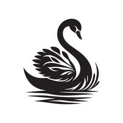 Swan Vector: Black Vector Silhouette of a Swan- Swan Illustration.