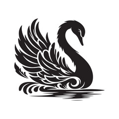 Swan Vector: Black Vector Silhouette of a Swan- Swan Illustration.