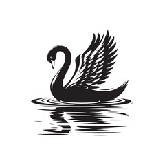 Fototapeta premium Swan Vector: Black Vector Silhouette of a Swan- Swan Illustration.
