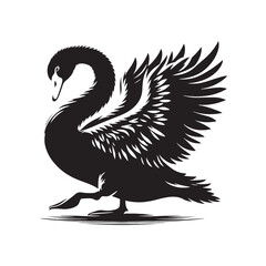 Swan Vector: Black Vector Silhouette of a Swan- Swan Illustration.
