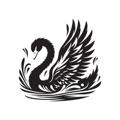 Swan Vector: Black Vector Silhouette of a Swan- Swan Illustration.