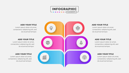 Business process tree infographic design template with six steps