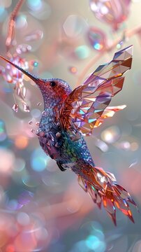 a beautiful hummingbird covered with gems flying