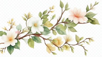 Watercolor of Tropical spring floral leaves watercolor design concept