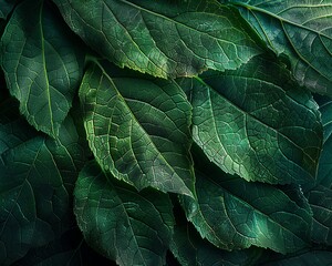 Exquisite surface made of leaves showcasing delicate veins, vibrant green hues, photorealistic, highdefinition texture