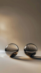 Minimalist composition featuring two glass spheres with soft reflections, set against a gradient background with gentle shadows.