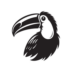 Minimal Toucan Bird Vector: Black Vector Silhouette of a Toucan, Exotic Beauty Captured in Bold Contours- Toucan Bird Illustration.