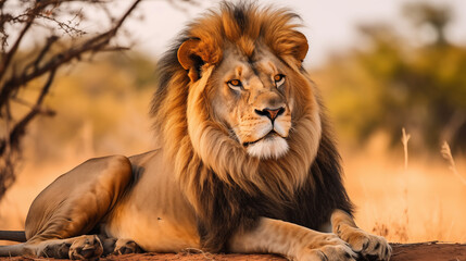 Portrait of south lion african isolated on background, Photo shoot, Natural light day, Wildlife concept