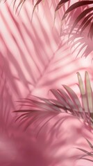 Minimal Palm Leaf Shadow Patterns on Soft Pink Wall - Elegant Summertime or Springtime Product Display Background