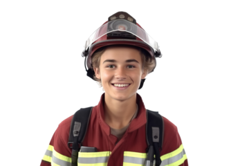 The Smiling Firefighter on White or PNG Transparent Background.