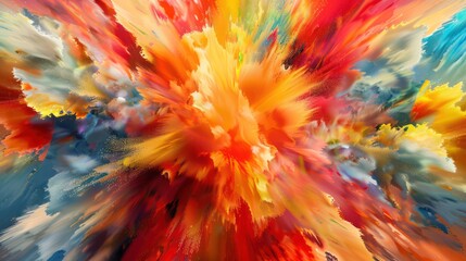 Euphoric Eruption: Photograph an explosion of vibrant colors and dynamic brushstrokes, conveying the exhilarating sensation of joy and liberation.