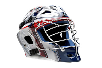 Fototapeta premium Patriotic Spirit: A Goalie Mask in Red, White, and Blue on White or PNG Transparent Background.