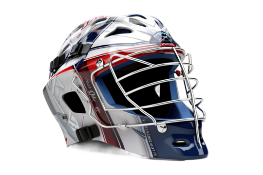 Patriotic Spirit: A Goalie Mask in Red, White, and Blue on White or PNG Transparent Background.