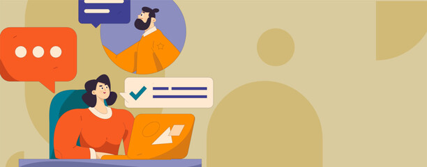 Virtual characters social communication concept business flat vector hand drawn illustration
