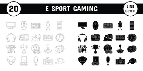 E Sport Line Glyph Gaming Vector Illustration Icon Sticker Set Design Materials
