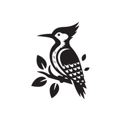 "Nature's Rhythm: Black Vector Silhouette of a Woodpecker, Tapping into the Heartbeat of the Forest- Minimal Woodpecker Vector- Woodpecker Illustration.