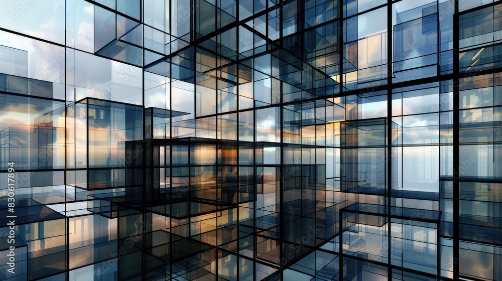 Poster rectilinear abstraction: photograph a series of intersecting rectangles and squares, arranged in a g