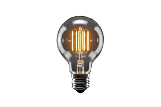 Luminescent Symphony: A Light Bulb Alight on White or PNG Transparent Background.