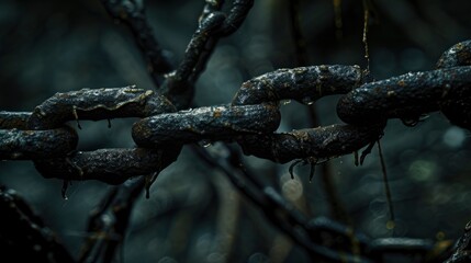 Dirty and rusty steel chain on dark background