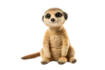 Fototapeta premium Cute meerkat plush toy, soft stuffed animal with big eyes, tan brown fabric doll for kids nursery decor and gifts isolated on Transparent Background