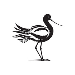 Avocet Vector Silhouette: Black Vector of an Avocet, Exuding Elegance in Coastal Ambiance- Avocet Illustration.