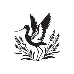 Avocet Vector Silhouette: Black Vector of an Avocet, Exuding Elegance in Coastal Ambiance- Avocet Illustration.